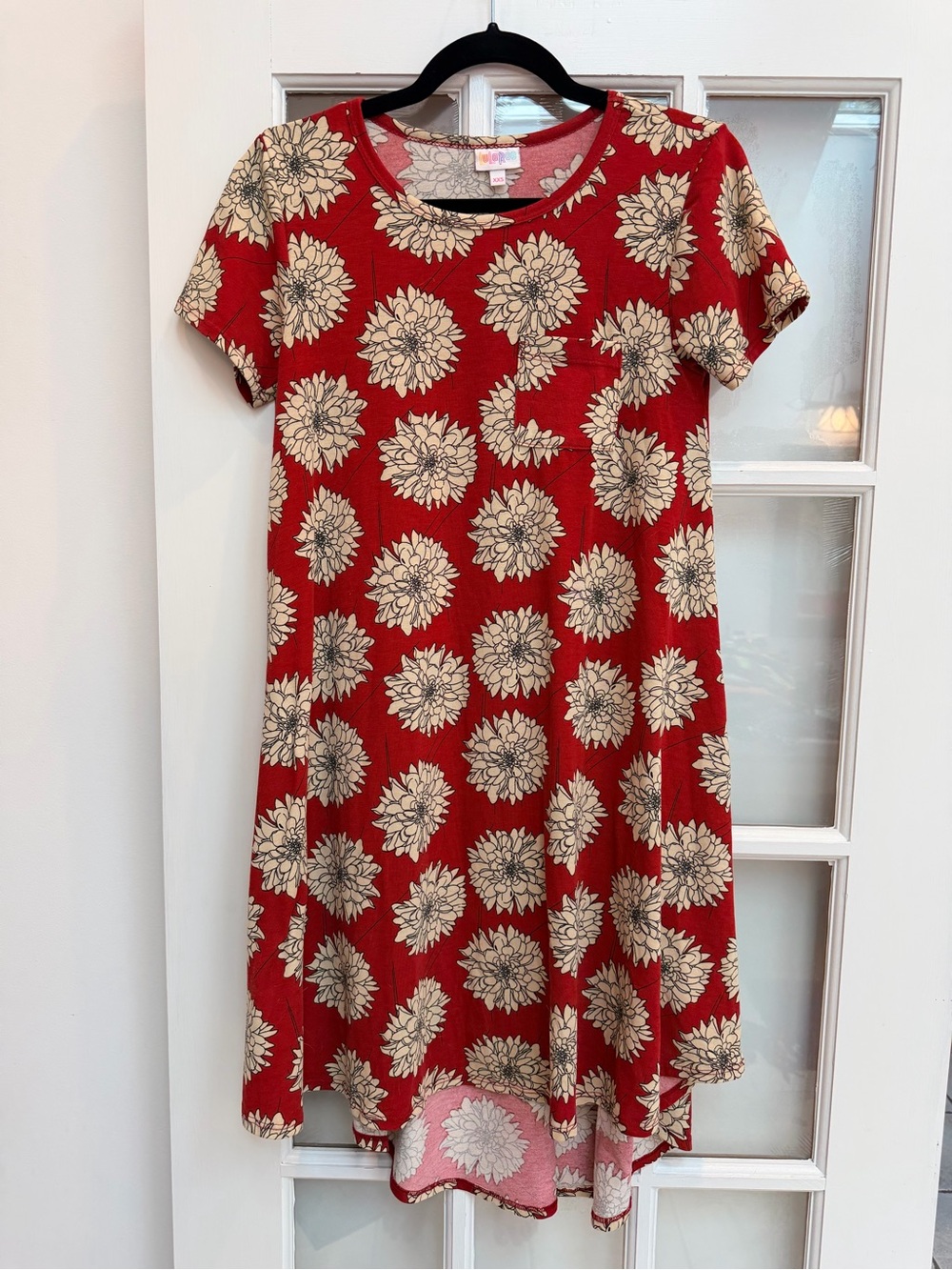 LuLaRoe Carly Chic Classic High Low Red Floral Midi Swing Dress Size XXS